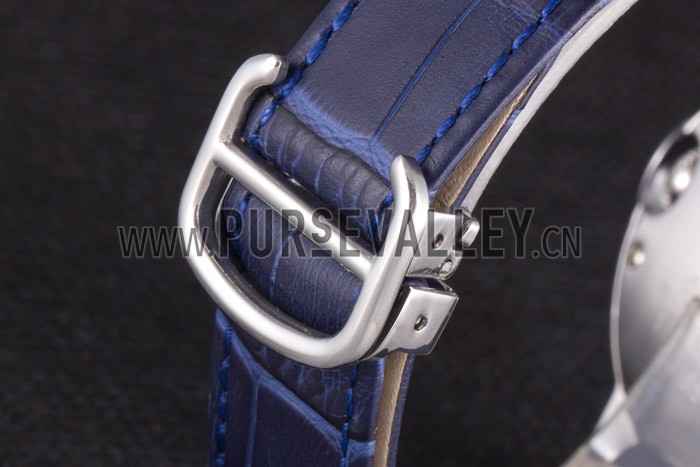 Cartier Ballon Bleu Silver Bezel with Dark Blue Dial and Dark Blue Leather Band 621555
