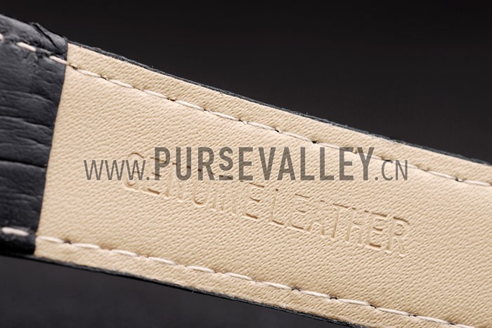 Patek Philippe Geneve Calatrava Crystal Studded Hour Marker White Dial Black Leather Strap