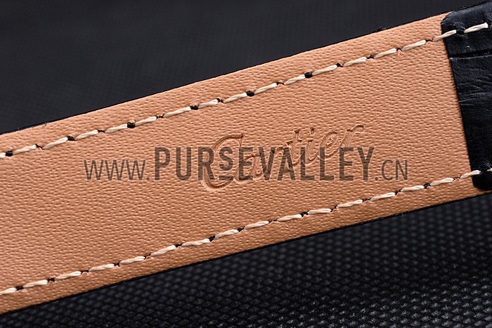 Cartier Rotonde Blue Crown Black Leather Bracelet 621975