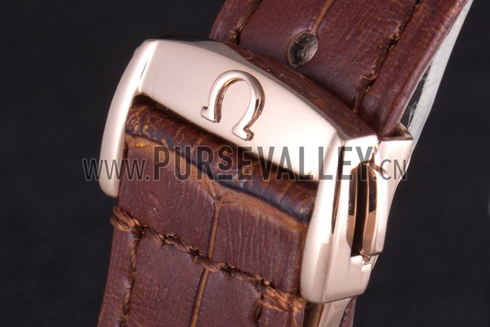 Omega DeVille Rose Gold Bezel with White Dial and Brown Leather Strap 621570