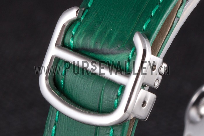 Cartier Ballon Bleu Silver Bezel with Pearl Dial Green Leather Band 621552