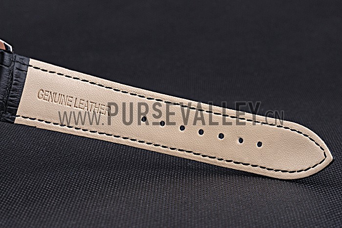 Patek Philippe Geneve Two Dial Black Dial Stainless Steel Bezel Black Leather Band 622145