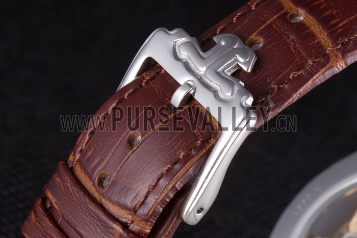 Jaeger Lecoultre Tourbillon Perpetuel Silver Bezel Brown Leather Band 621617