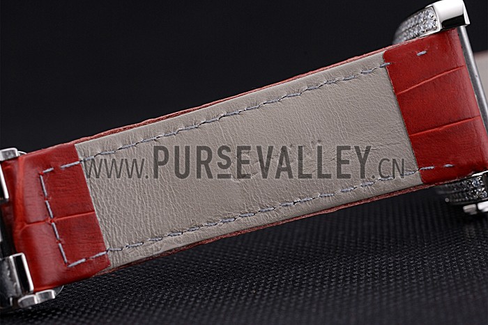 Cartier Tank MC Stainless Steel Diamond Case White Dial Red Leather Strap 622173