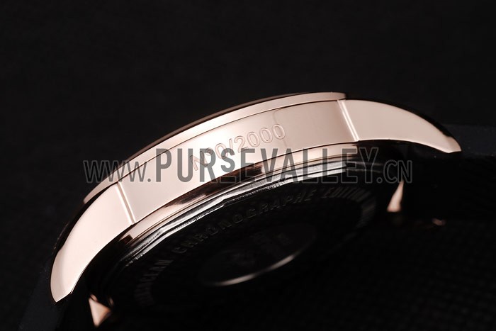 Breitling Transocean Black Dial Black Rubber Strap Rose Gold Bezel 98207