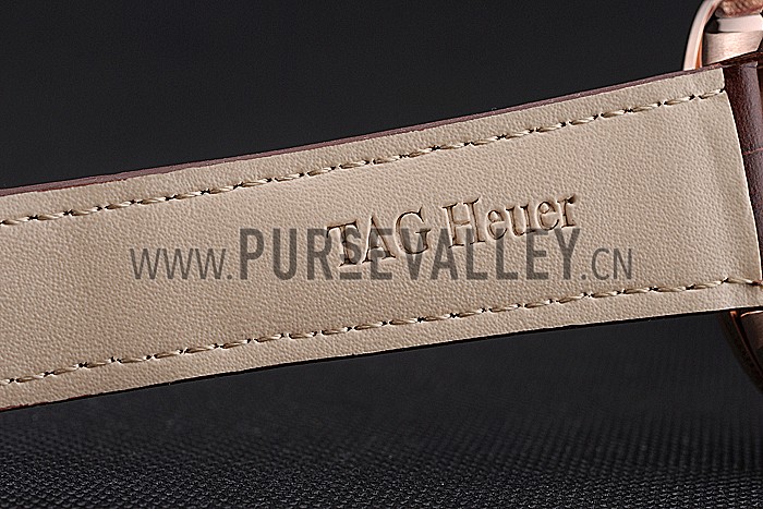 Tag Heuer Carrera Rose Gold Case White Dial Brown Leather Strap 98244