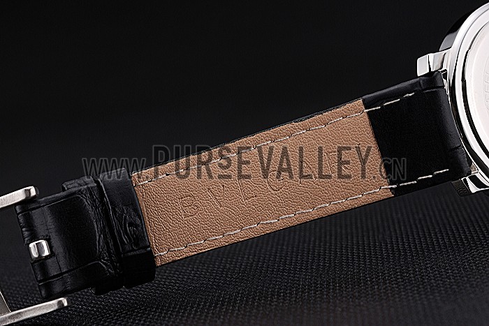 Bvlgari Black Dial Stainless Steel Case Black Leather Bracelet 622431