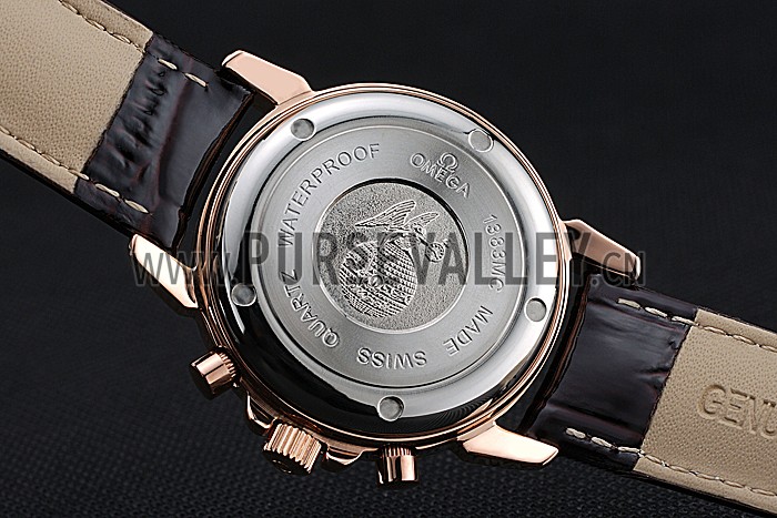 Omega De Ville Chronograph Brown Dial Gold Diamond Case Brown Leather Bracelet 622457