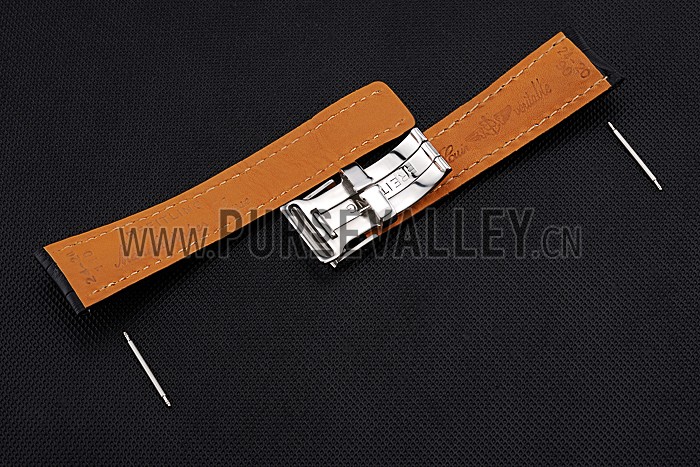 Breitling Black Leather White Stitching Bracelet 622482
