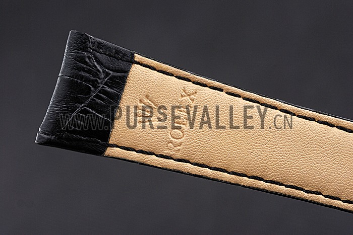 Rolex Black Leather with Gold Clasp Bracelet 622496