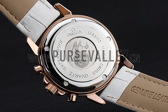 Omega Speedmaster Chronograph White Dial Gold Diamond Case White Leather Bracelet 622455