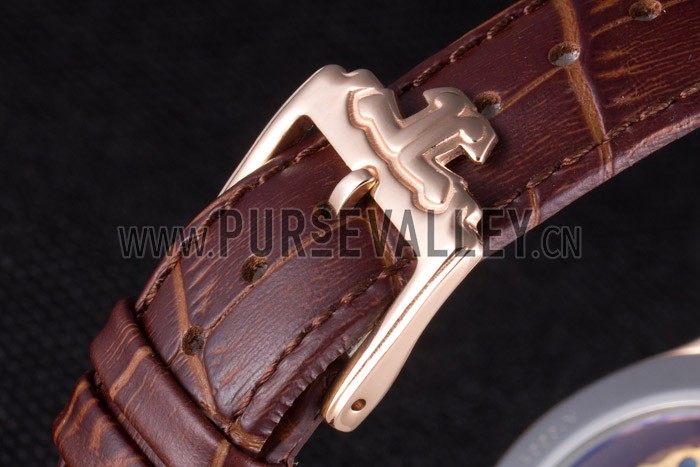 Jaeger Lecoultre Tourbillon Perpetuel Gold Bezel Brown Leather Band 621618