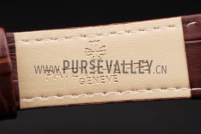 Patek Philippe Geneve Calatrava Crystal Studded Hour Marker White Dial Brown Leather Strap