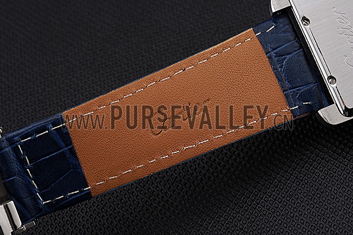 Cartier Tank MC White Dial Stainless Steel Case Blue Leather Strap 622575