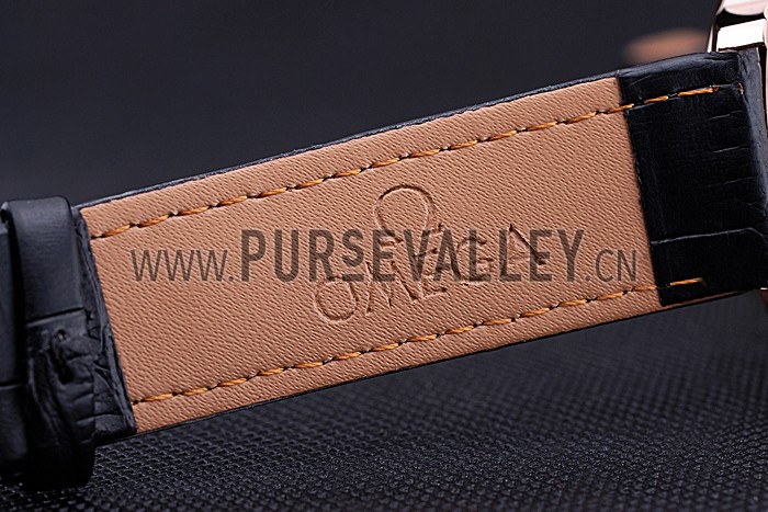 Omega DeVille Prestige Silver Dial Gold Case Black Leather Bracelet 622593