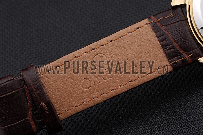 Omega DeVille Prestige Small Seconds Blue Dial Gold Case Brown Leather Bracelet 622601