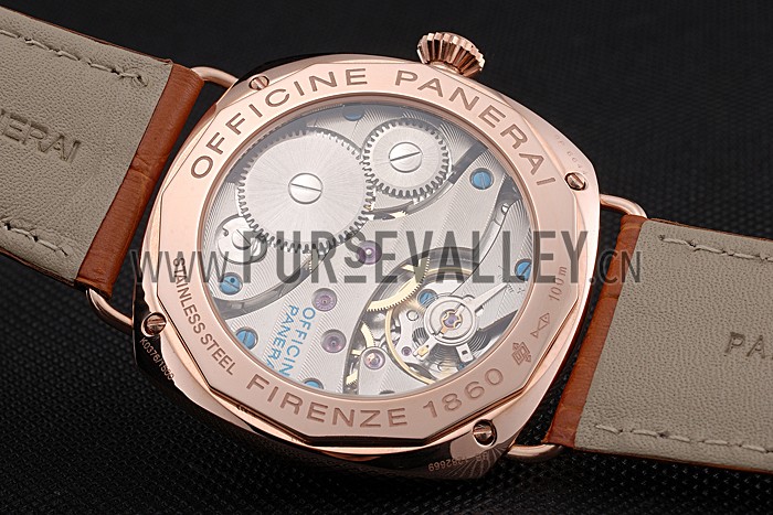 Panerai Radiomir Rose Gold Case Black Dial Brown Leather Strap 98134