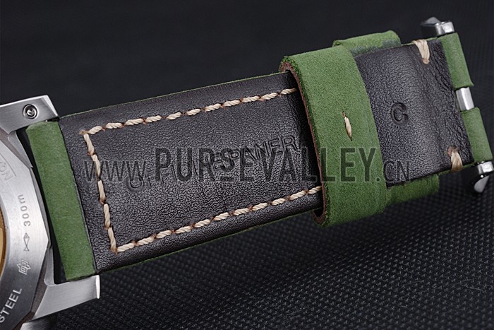 Panerai Luminor GMT Stainless Steel Bezel Green Leather Bracelet 622318