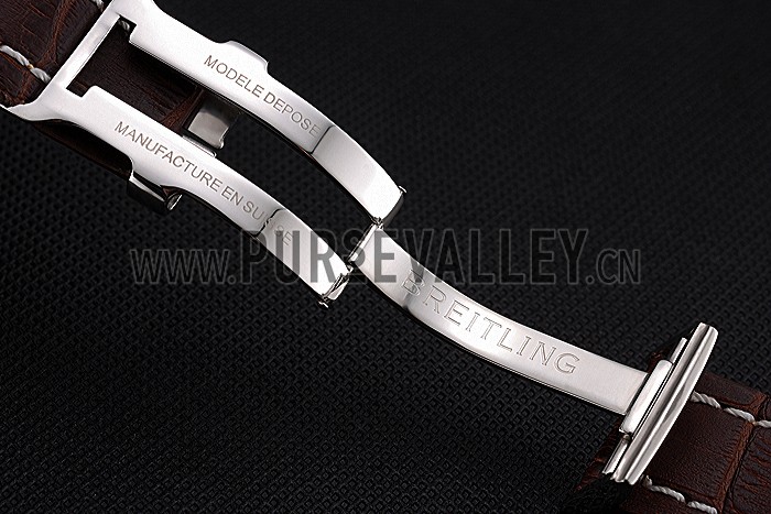 Breitling Brown Leather White Stitching Bracelet 622604