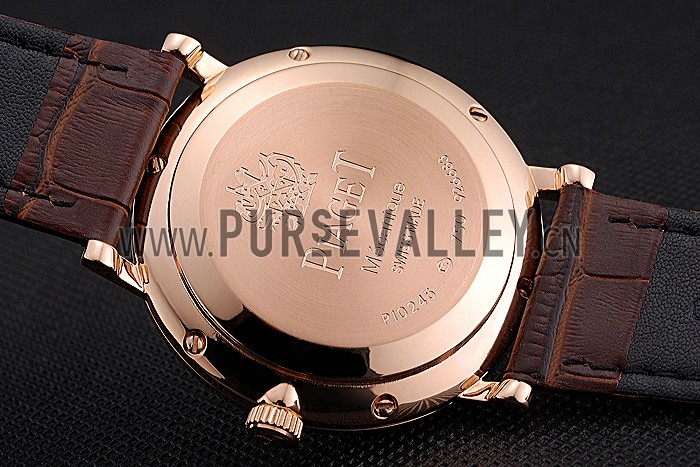 Piaget Altiplano Diamond Gold Case White Dial Brown Leather Bracelet 622627