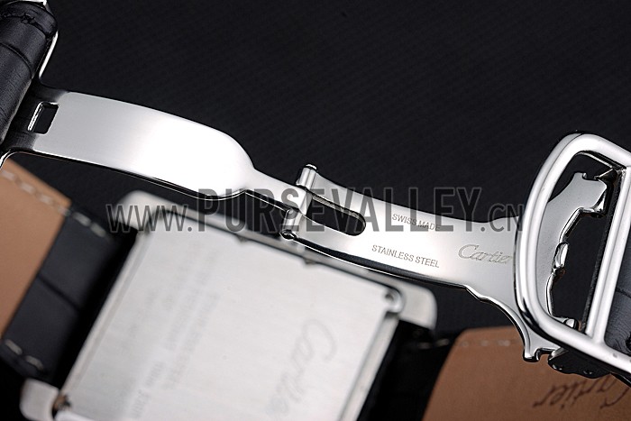 Cartier Tank MC White Dial Stainless Steel Case Black Leather Bracelet 622689