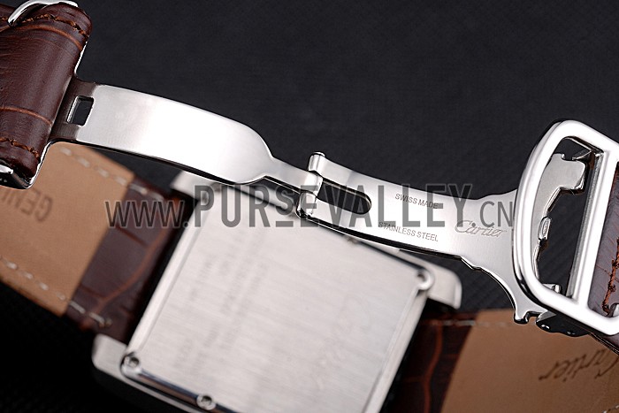 Cartier Tank MC Brown Dial Stainless Steel Case Brown Leather Bracelet 622692