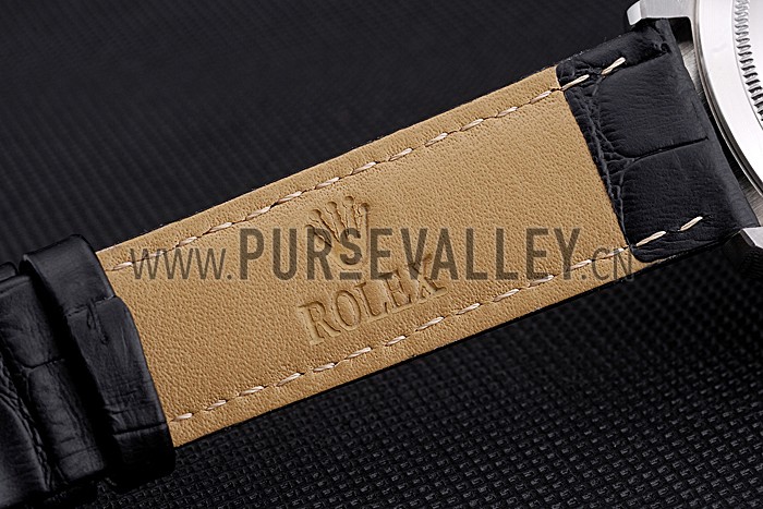 Rolex Cellini Black Dial Stainless Steel Case Black Leather Bracelet 622724