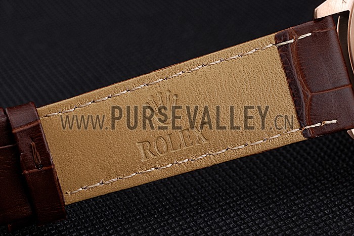 Rolex Cellini White Rose Dial Gold Case Brown Leather Bracelet 622725