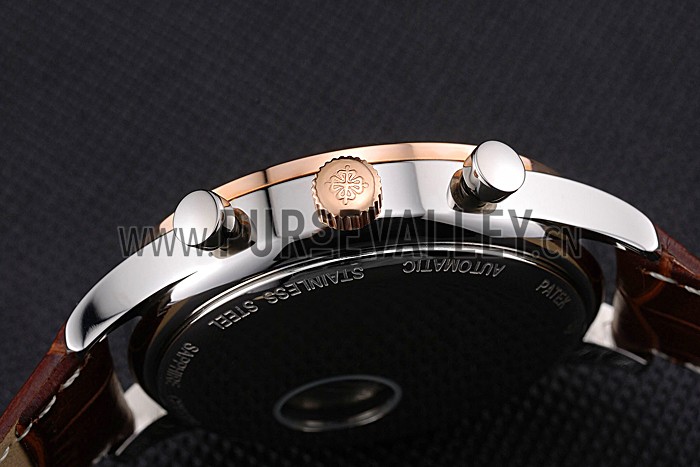 Patek Philippe Moonphase Chronograph White Dial Gold Case Brown Leather Strap 622843