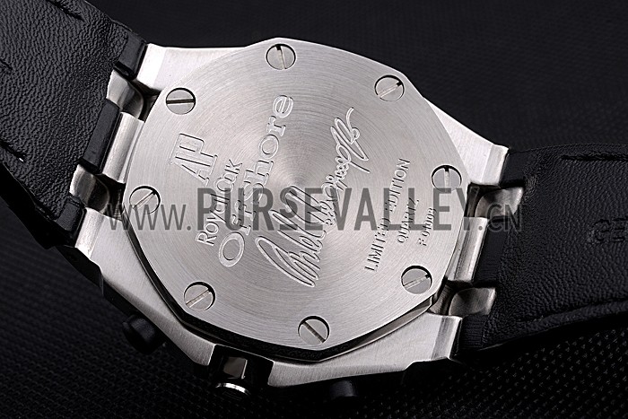 Swiss Audemars Piguet Royal Oak Offshore Gold Dial Stainless Steel Case Black Leather Strap 622849