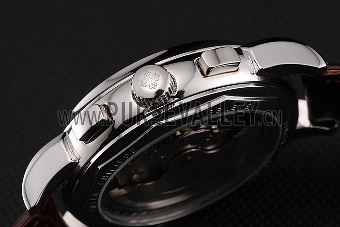 Patek Philippe Classic Tourbillon Power Reserve Black And White Dial Stainless Steel Case Brown Leather Strap