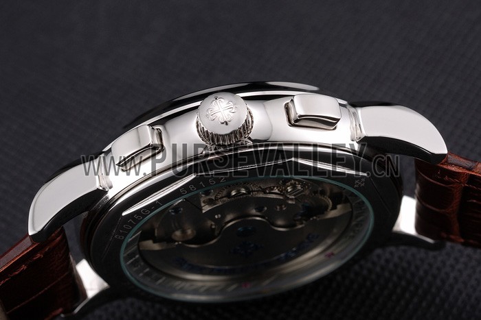 Patek Philippe Perpetual Calendar Tourbillon White Dial Stainless Steel Case Brown Leather Strap