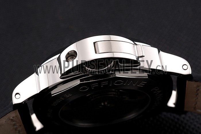 Panerai Luminor Marina Date Black Hobnail Pattern Dial Stainless Steel Case Black Leather Strap
