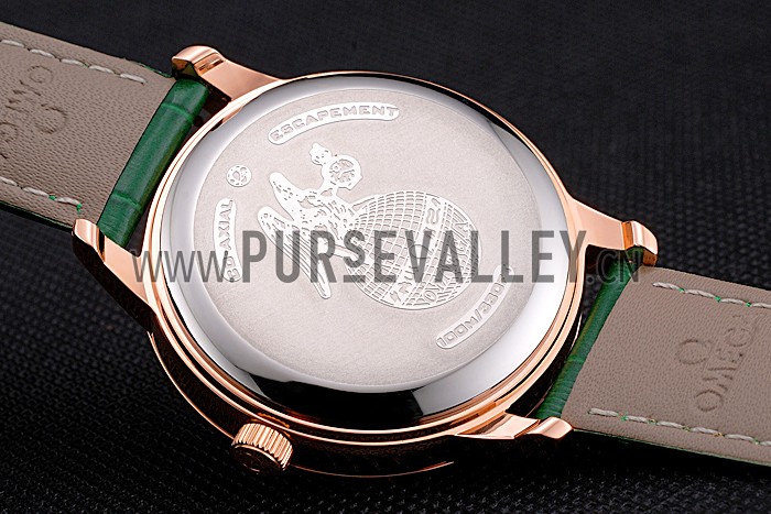 Omega DeVille Prestige Co-Axial Diamond Gold Case Mother-Of-Pearl Dial Green Leather Strap