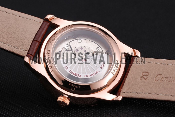 Omega De Ville Prestige Co-Axial White Dial Rose Gold Case Brown Leather Strap Roman Numeral