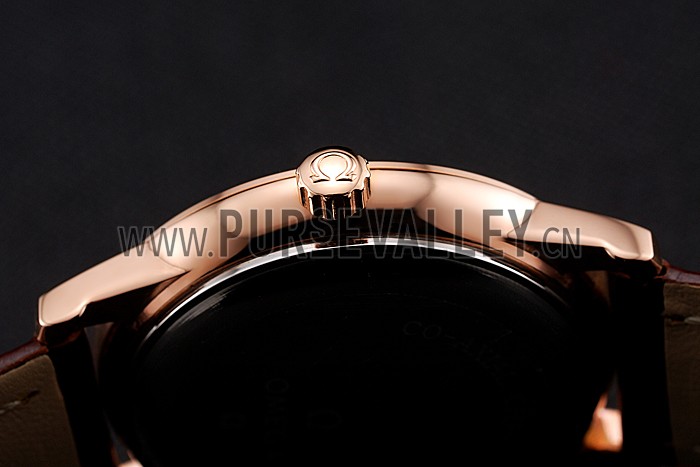 Omega De Ville Prestige Ladies White Dial Rose Gold Case Brown Leather Strap