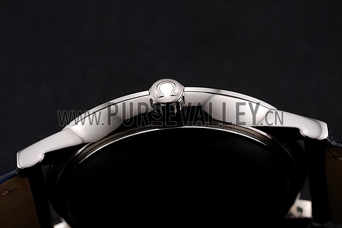 Omega De Ville Prestige White Dial Stainless Steel Case Blue Leather Strap