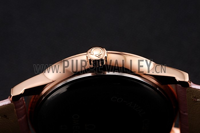Omega De Ville Prestige Small Seconds White Dial Diamond Bezel Rose Gold Case Pink Leather Strap