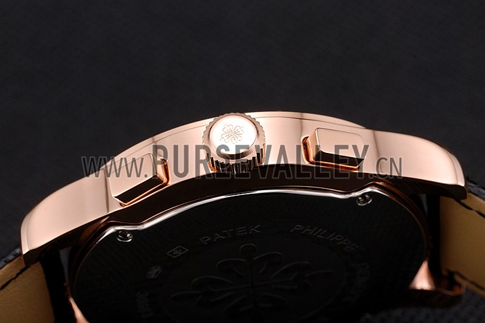 Patek Philippe Chronograph White Guilloche Dial Rose Gold Case Black Leather Strap