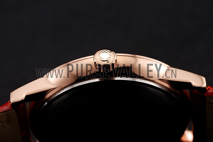 Omega De Ville Prestige Small Seconds White Dial Diamond Bezel Rose Gold Case Red Leather Strap