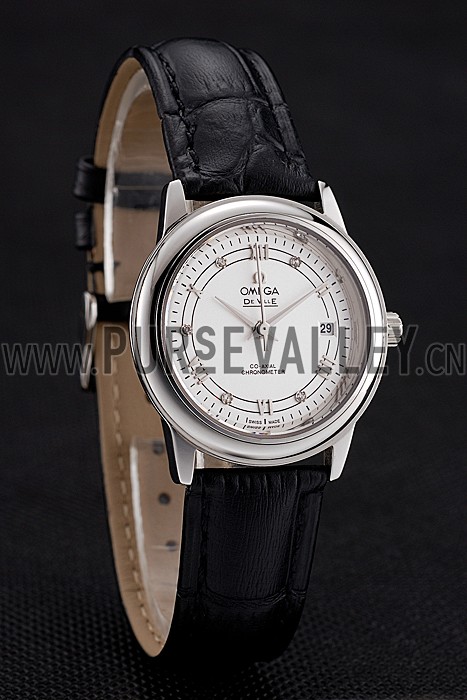 Omega De Ville Prestige Ladies White Dial Stainless Steel Case Black Leather Strap