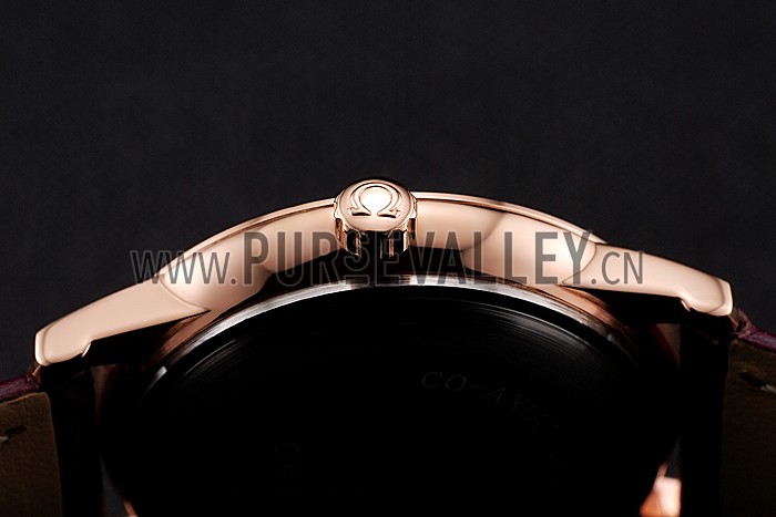 Omega De Ville Prestige Small Seconds White Dial Diamond Bezel Rose Gold Case Purple Leather Strap