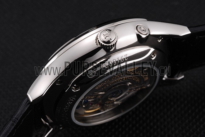 Swiss Jaeger LeCoultre Master Ultra Thin Reserve De Marche White Dial Stainless Steel Case Black Leather Strap