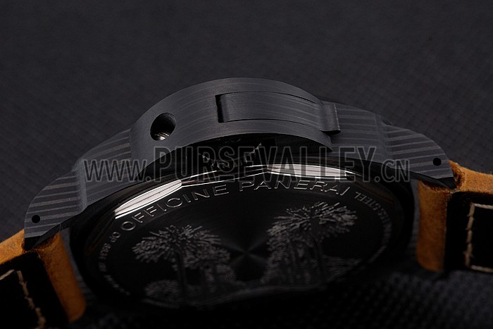 Swiss Panerai Luminor Marina Black Dial Black Case Brown Leather Strap