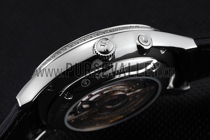 Swiss Jaeger LeCoultre Master Ultra Thin Reserve De Marche White Dial Diamond Bezel Stainless Steel Case Black Leather Strap