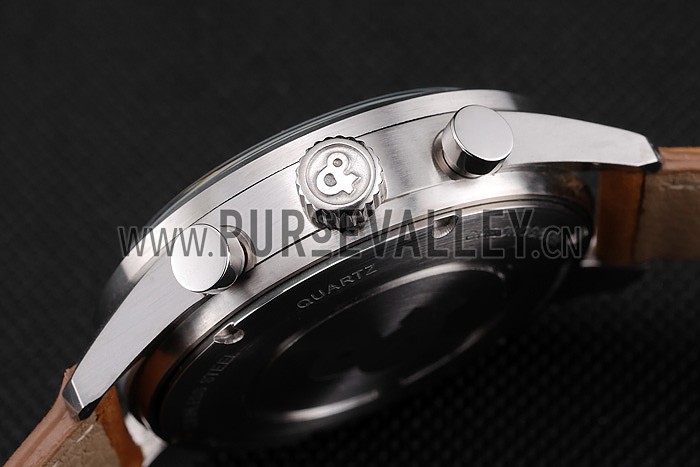 Bell and Ross BR126 Flyback Black Dial Silver Case Gold Numerals Brown Suede Leather Strap