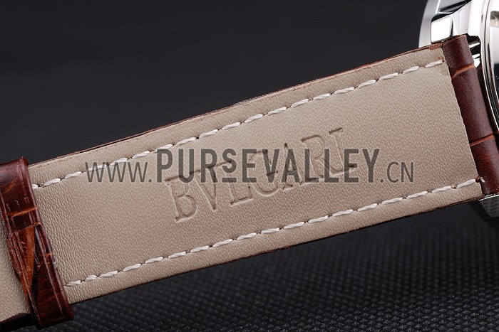 Bvlgari Novelties White Dial Silver Case Brown Leather Strap