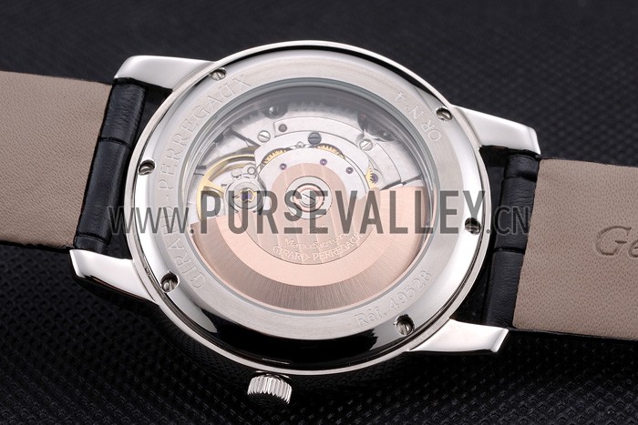 Swiss Girard-Perregaux 1966 Black Dial Silver Diamond Case Black Leather Strap