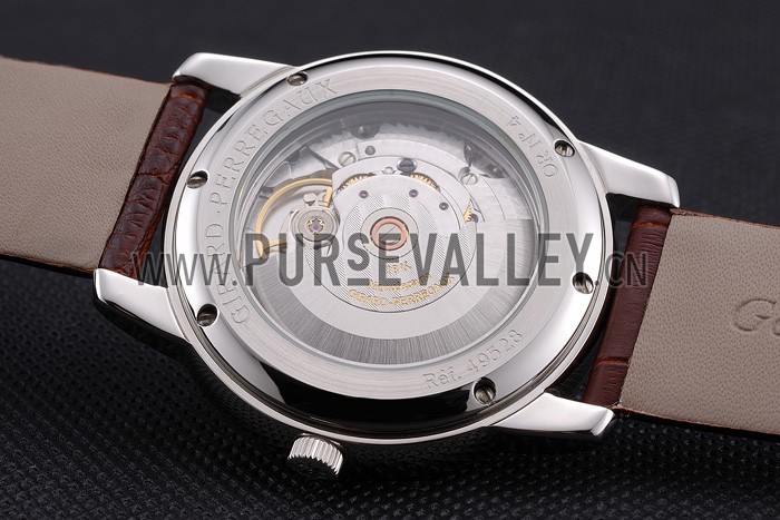 Swiss Girard-Perregaux 1966 White Dial Silver Diamond Case Brown Leather Strap