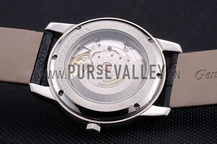 Swiss Girard-Perregaux 1966 Automatic White Dial Silver Diamond Case Black Leather Strap